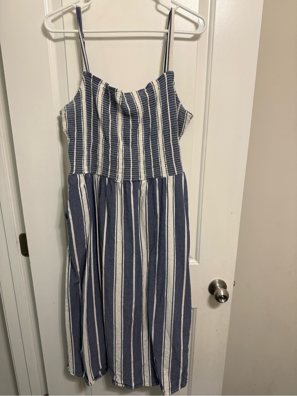 Old Navy Blue Stripe Smocked Fit & Flare Striped Cami Midi Dress